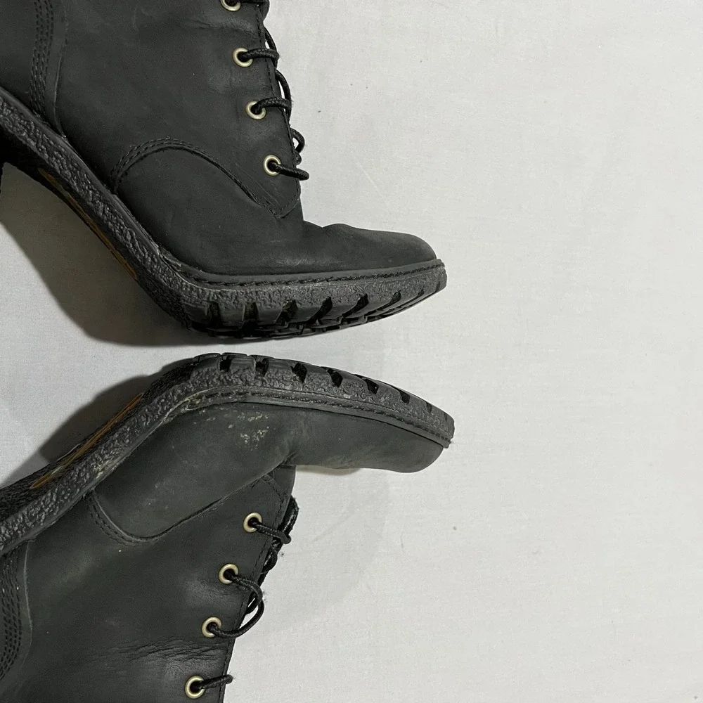 Timberland Glancy Earthkeepers Womens Black Lace-Up Block Heeled Boots Size 7.5